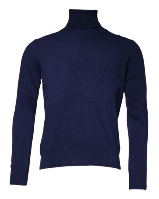 Dolce & Gabbana Blue Wool Knit Turtleneck Pullover Sweater for men
