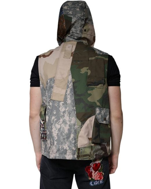 Dolce & Gabbana Multicolor Patchwork Hooded Vest Jacket for men