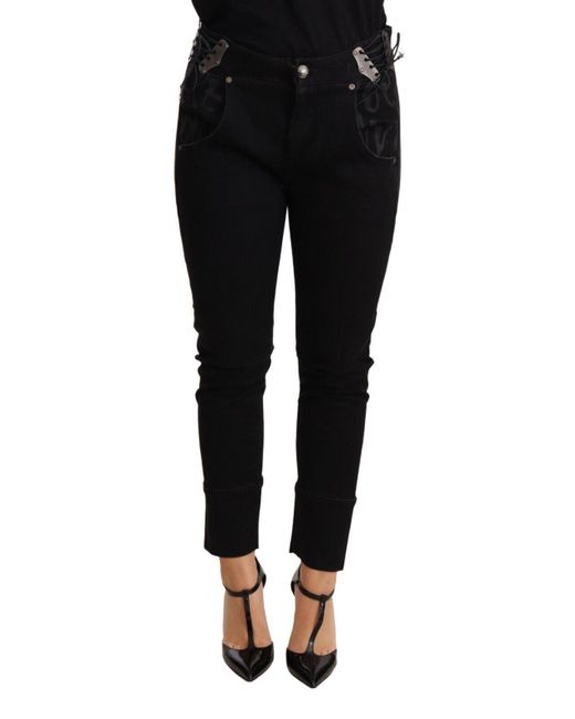 Ermanno Scervino Black Chic Low Waist Skinny Cotton Trousers