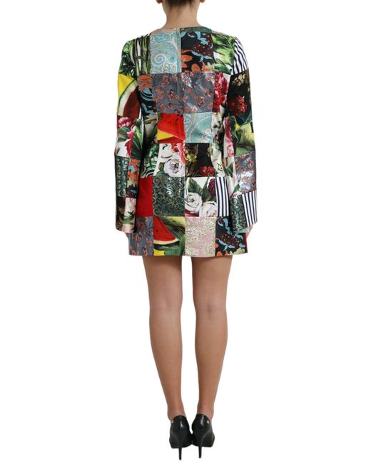 Dolce & Gabbana Red Floral Patchwork Shift Mini Dress