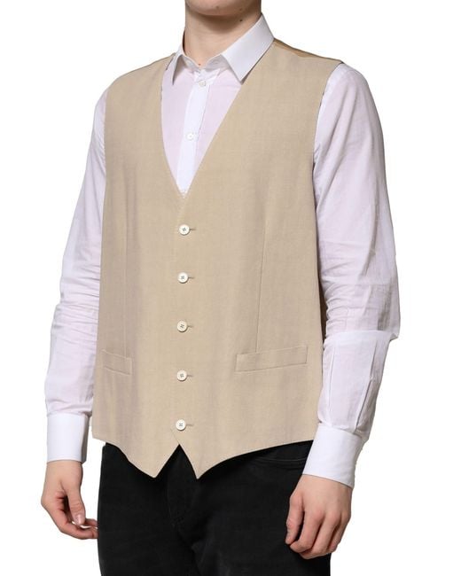 Dolce & Gabbana Natural Linen Dress Formal Waistcoat Vest for men
