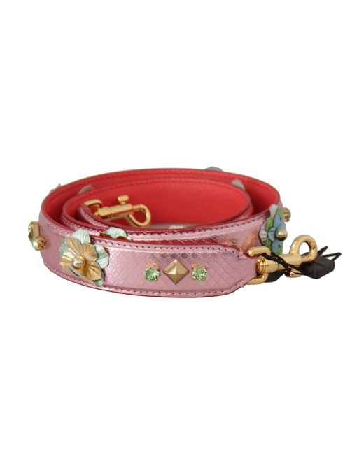 Dolce & Gabbana Red Metallic Leather Studded Shoulder Strap