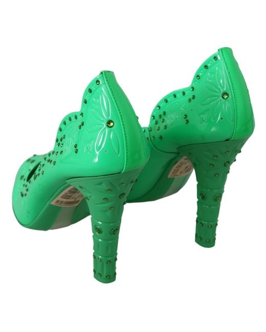 Dolce & Gabbana Dolce Gabbana Green Crystal Floral Heels Cinderella Shoes