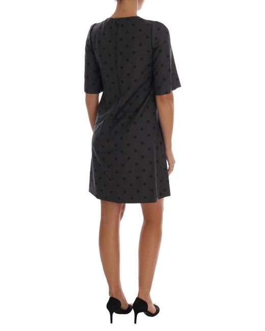 Dolce & Gabbana Multicolor Grey Polka Dotted Sheath Wool Dress