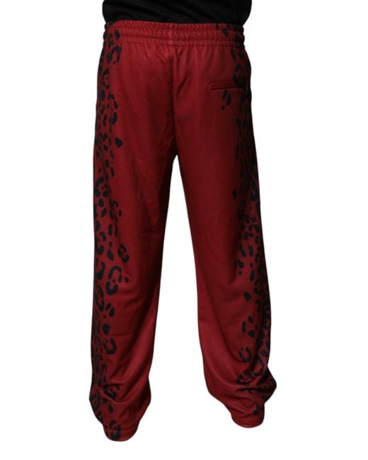 Dolce & Gabbana Red Leopard Print Pants Casual Style for men