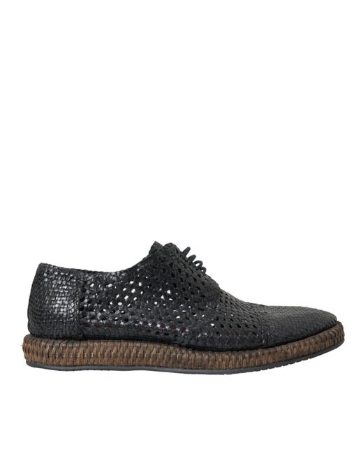 Dolce & Gabbana Black Woven Goat Leather Lace Up Derby Shoes for men