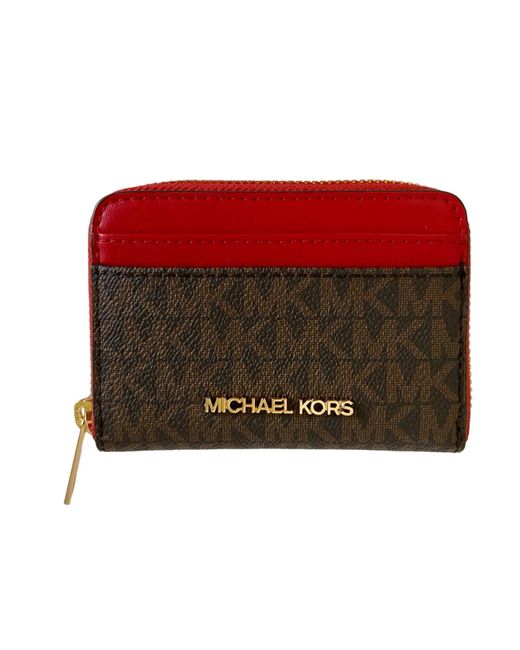 Michael kors jet set zip around card case wallet brown mk powder blush pink
