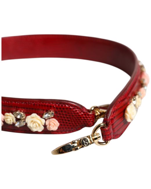 Dolce & Gabbana Red Leather Floral Embellish Bag Shoulder Strap