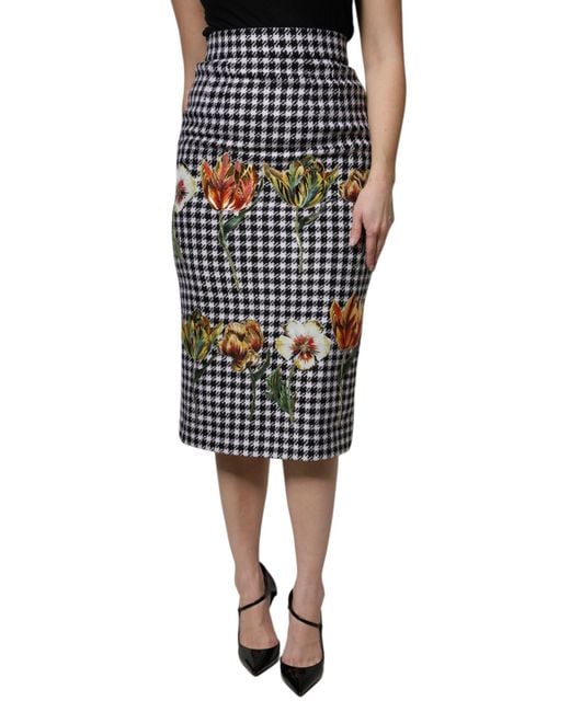 Dolce & Gabbana Black Floral Print High Waist Pencil Cut Skirt