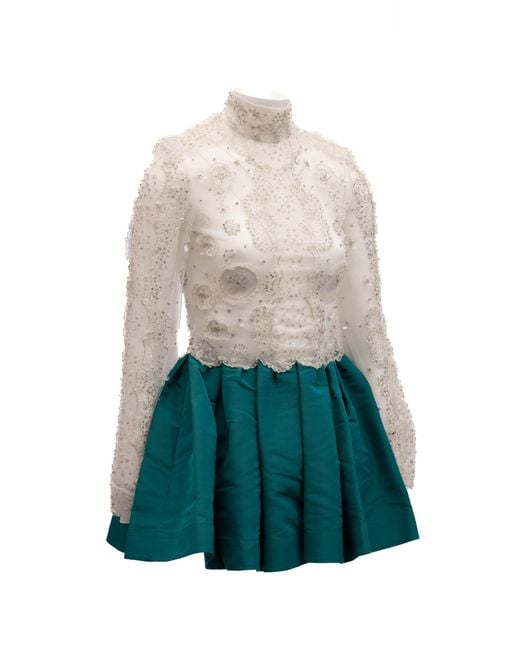 Valentino Garavani White Beaded Lace Mini Dress With Skirt