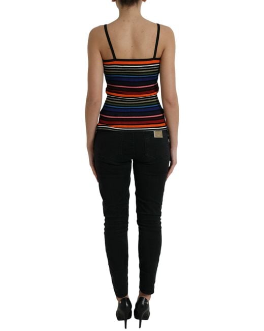 Dolce & Gabbana Black Striped Cotton Blend Tank Top With Logo Detail