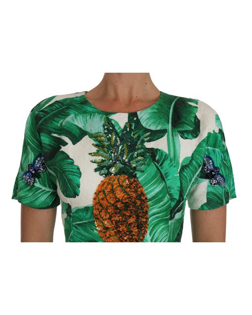 Dolce & Gabbana Green A-Line Banana Leaf Pineapple Crystal Dress
