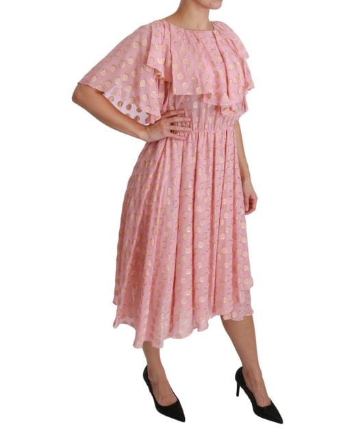 Dolce & Gabbana Red Silk Polka Dots Pleated A-line Midi Dress