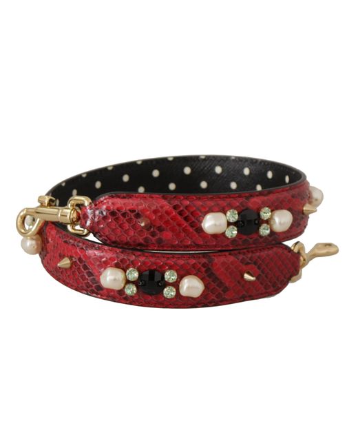 Dolce & Gabbana Red Exotic Leather Crystals Bag Shoulder Strap