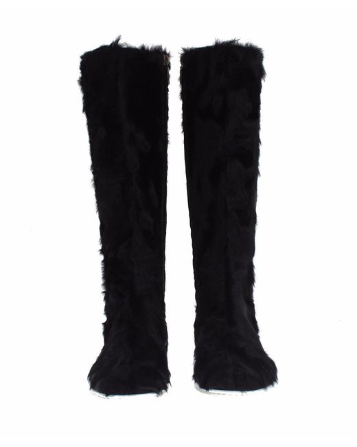 Dolce & Gabbana Black Xiangao Lamb Fur Leather Boots