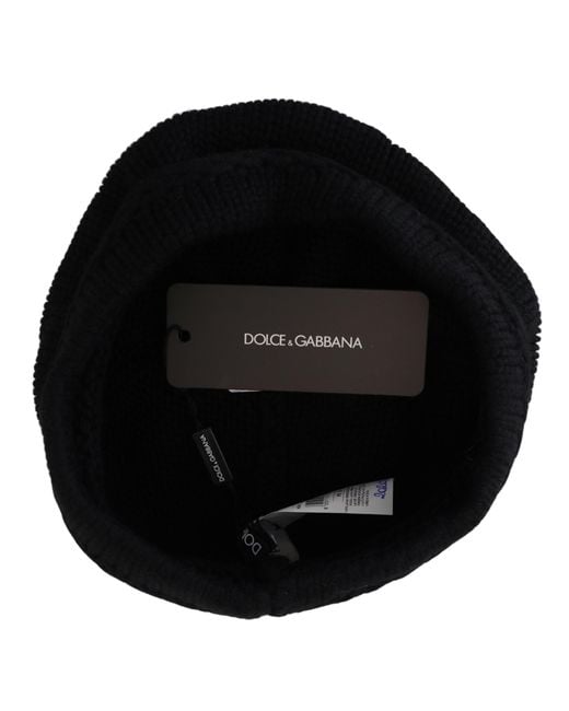 Dolce & Gabbana Black Virgin Wool Winter Beanie Cap Hat