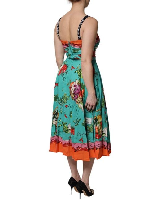 Dolce & Gabbana Blue Printed Silk Sleeveless Midi Dress