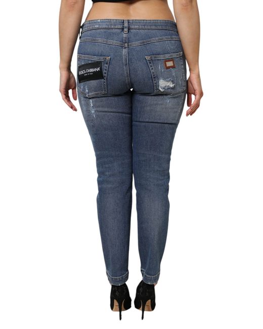 Dolce & Gabbana Blue Tattered Cotton Low Waist Denim Jeans for men