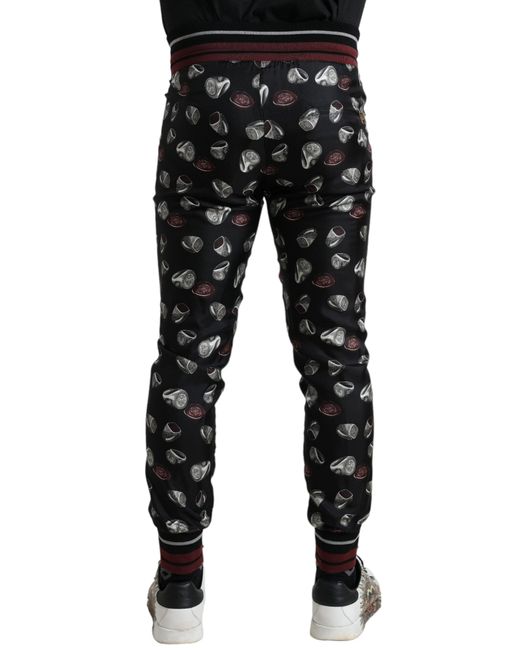 Dolce & Gabbana Black Ring Silk Jogging Trousers Pants for men