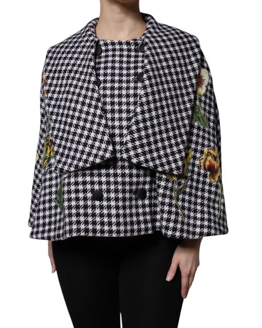Dolce & Gabbana Black Monochrome Patterned Floral Cape Jacket