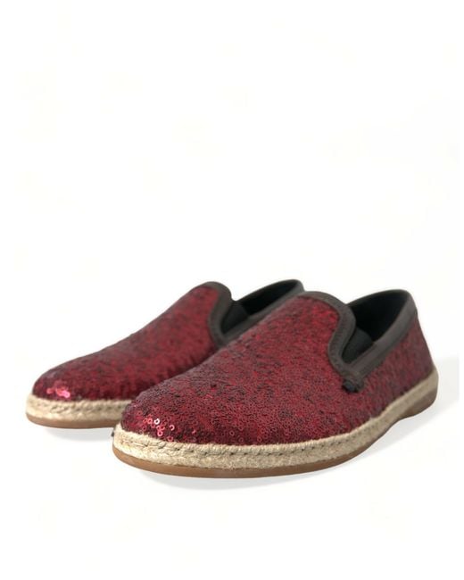 Dolce & Gabbana Red Sequined Loafers Slippers Shoes for men