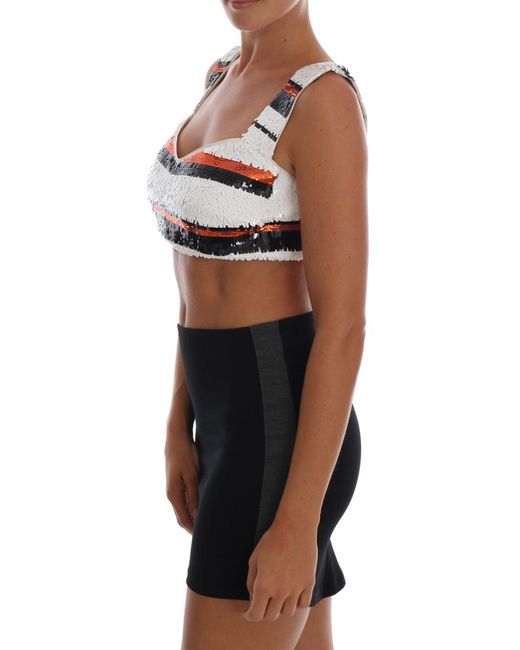 Dolce & Gabbana Black Sequined Stretch Bustier Top