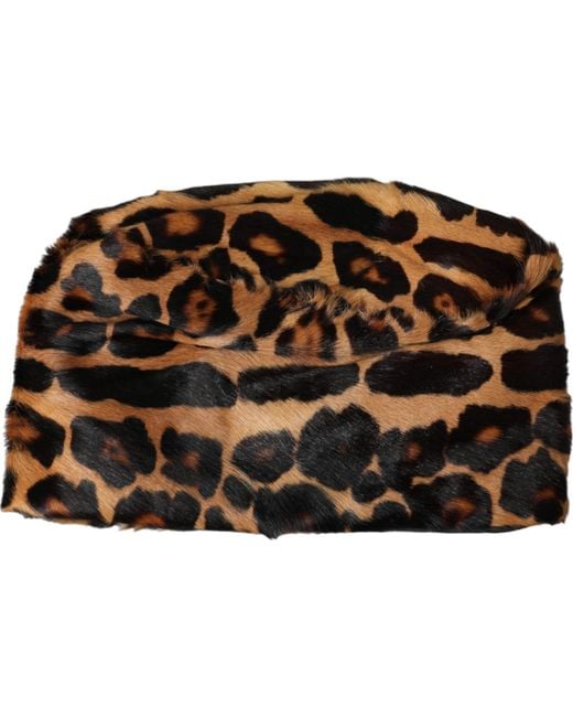 Dolce & Gabbana Brown Leopard Fur Bucket Hat