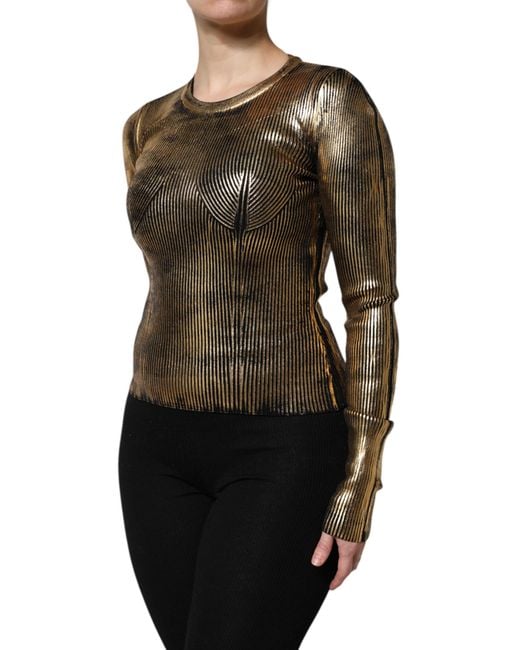 Dolce & Gabbana Black Metallic Ribbed Knit Pullover