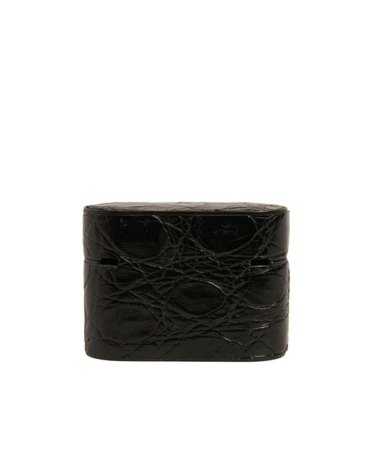 Dolce & Gabbana Black Leather Metal Logo Plaque Holder Airpods Case for men