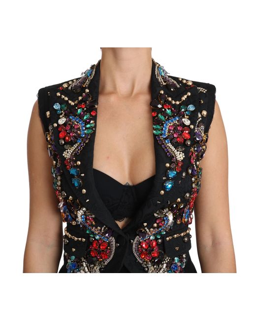 Dolce & Gabbana Black Crystal Sicily Vest Waistcoat Clothing