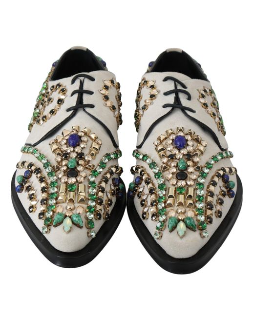 Dolce & Gabbana Multicolor Elegant Suede Dress Flats With Crystals