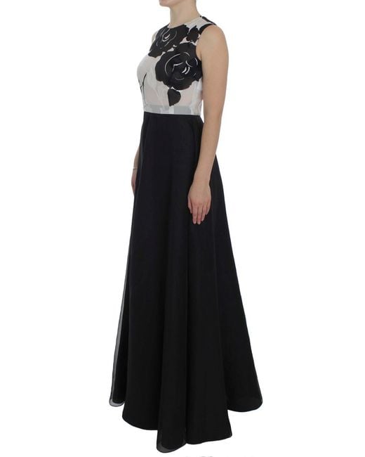 Dolce & Gabbana Black Floral Silk Sheath Gown Dress