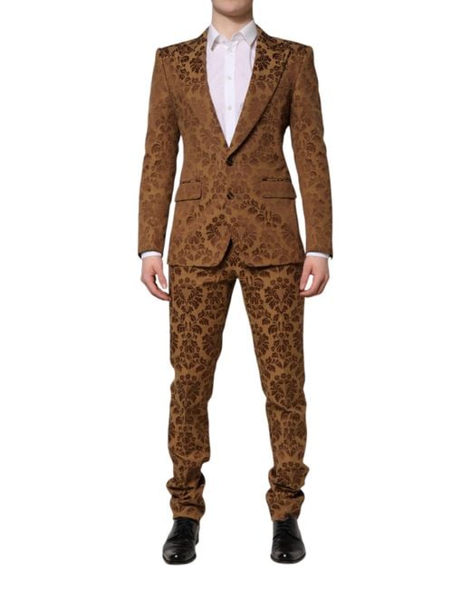 Dolce & Gabbana Brown Damask Pattern Suit for men