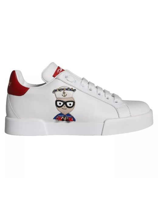 Dolce & Gabbana Metallic Patch Calfskin Nappa Portofino Sneakers Shoes And Calf Leather