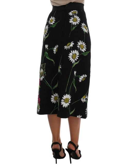 Dolce & Gabbana Black Embellished Daisy Brocade Skirt
