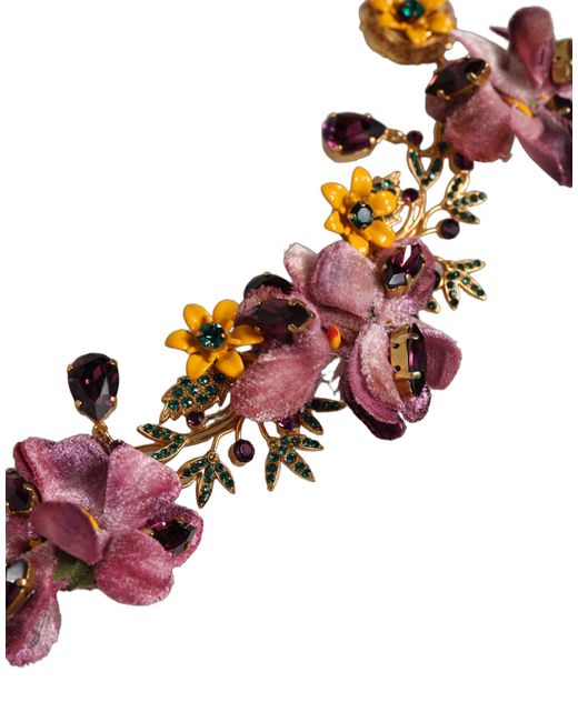 Dolce & Gabbana White Brass Mix Fiori Flowers Crystal Chain Necklace Cotton Real