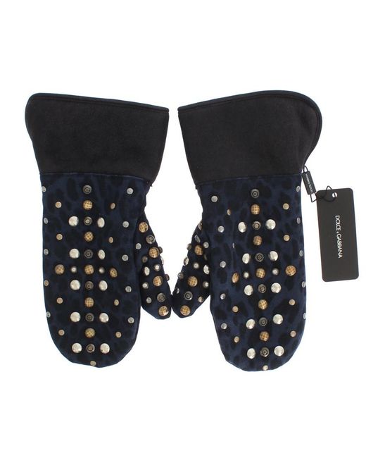 Dolce & Gabbana Black Wool Shearling Studded Leopard Gloves for men