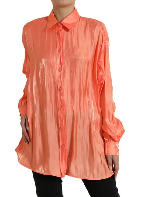 Dolce & Gabbana Orange Peach Long Sleeve Button Down Blouse Top