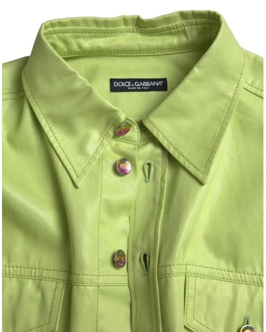 Dolce & Gabbana Green Cotton Collared Button Down Shirt for men