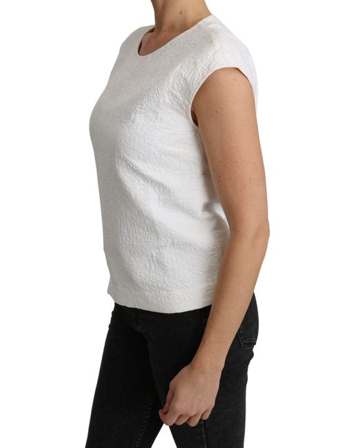 Dolce & Gabbana White Floral Brocade Blouse Cotton Top