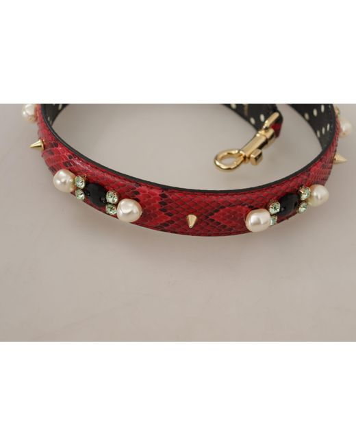 Dolce & Gabbana Black Python Leather Crystals Reversible Shoulder Strap
