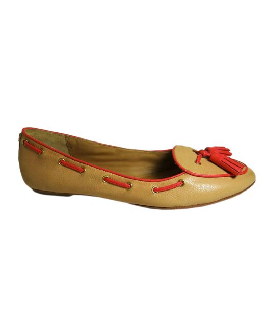 COACH Manika Soft Tan Leather Flat Shoes in Brown | Lyst