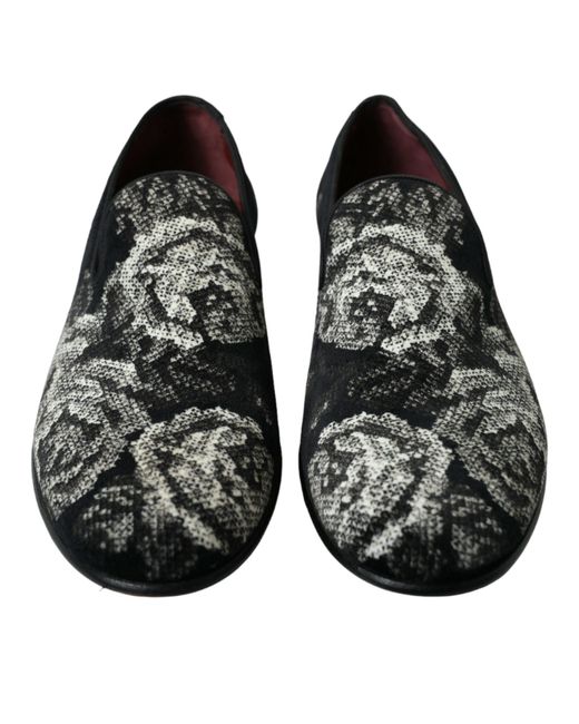 Dolce & Gabbana Black Floral Slippers Loafers Dress Shoes for men