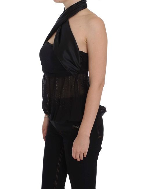 Exte Black Neck Wrap Top Blouse