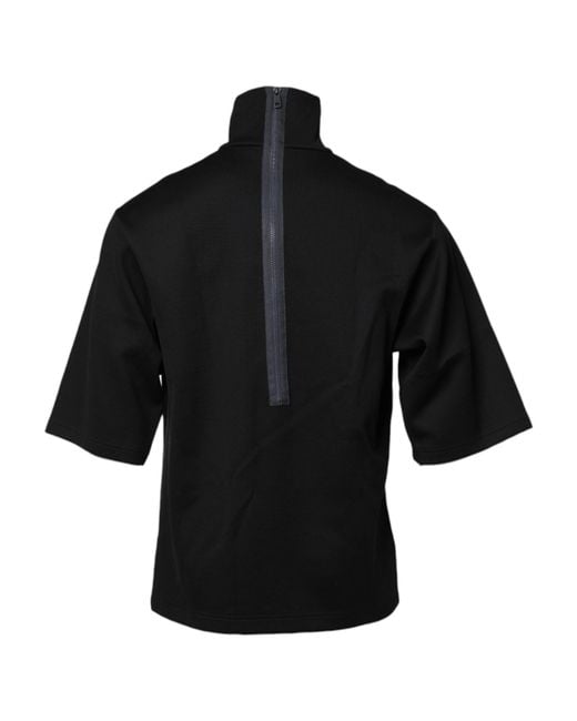 Dolce & Gabbana Black Cotton Dg Print Turtleneck T-Shirt for men