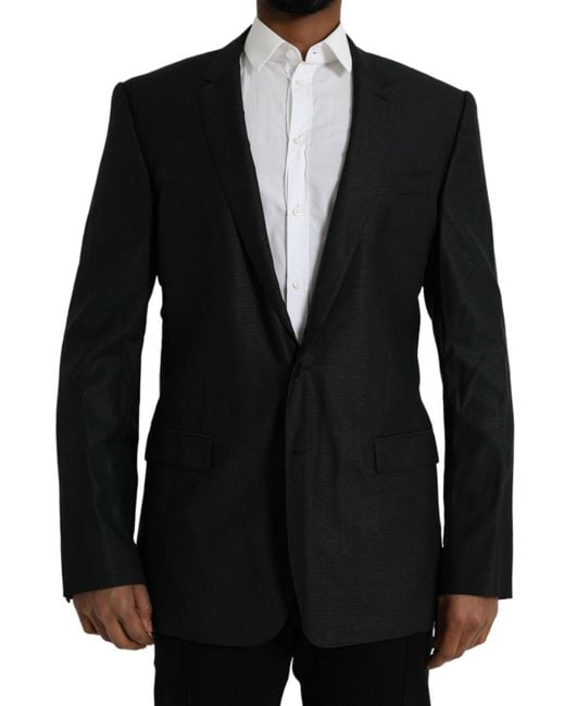 Dolce & Gabbana Black Wool Notch Singlebreasted Coat Blazer for men