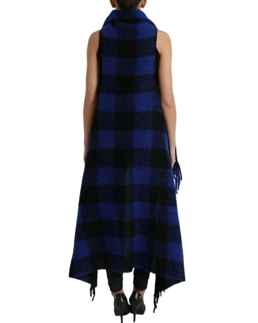 Dolce & Gabbana Blue Buffalo Check Poncho Coat Sweater