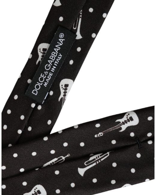 Dolce & Gabbana Black Guitar Print Silk Adjustable Tie for men