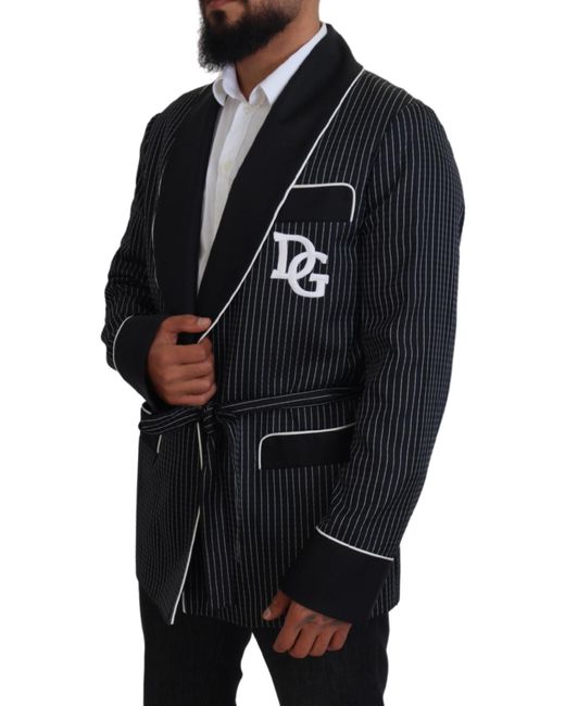 Dolce & Gabbana Black Striped Wrap Jacket With Dg Patch for men
