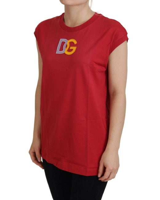 Dolce & Gabbana Red Cotton Dg Logo Tank Top T-Shirt